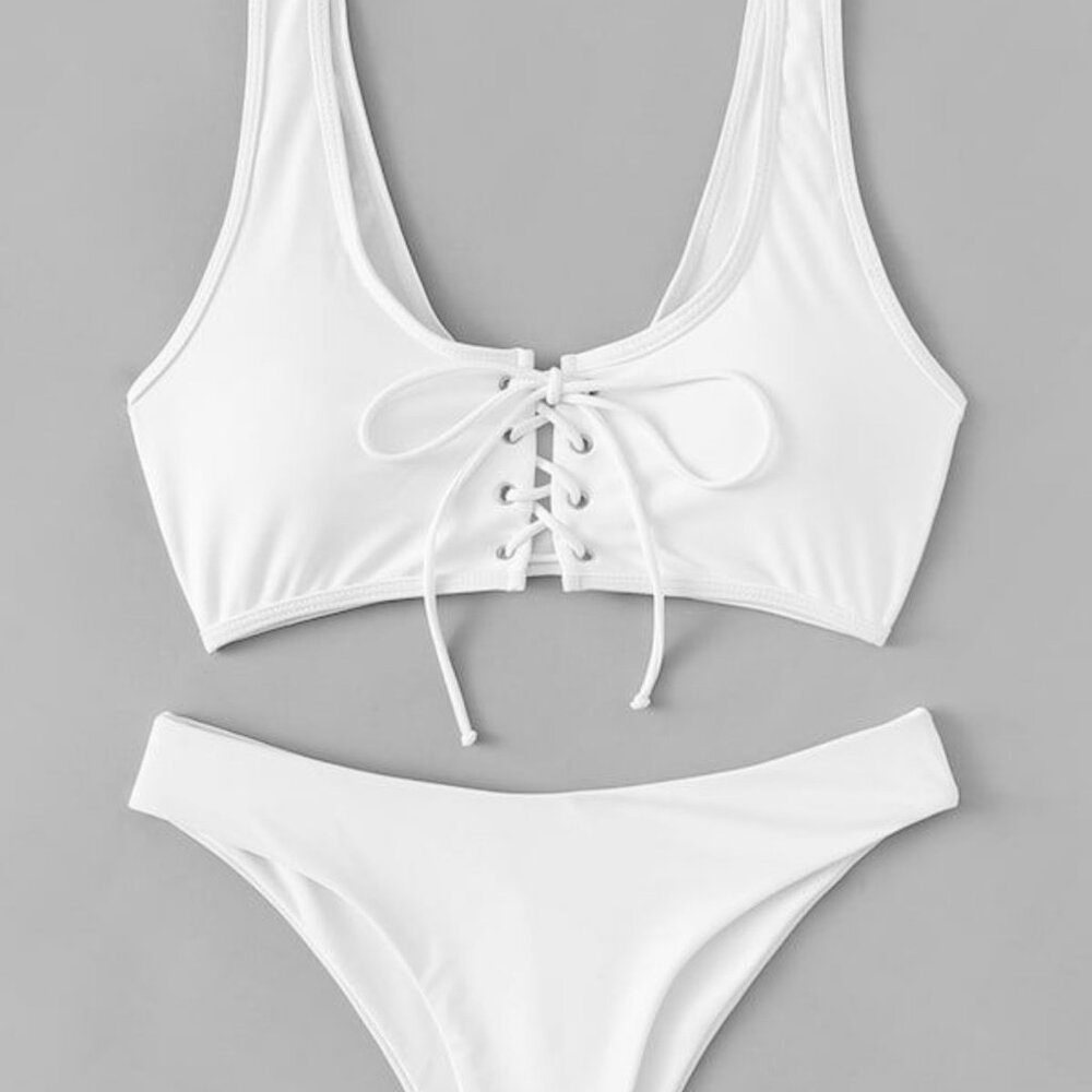 ZAFUL Women’s Scoop Neck Lace Up Bikini Set Padded Two Piece Swimsuit Size L